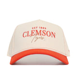 The No Rivals Clemson Vintage Hat is an officially licensed white and orange snapback cap featuring red "EST 1889 CLEMSON Tigers" text—perfect for elevating your gameday style.