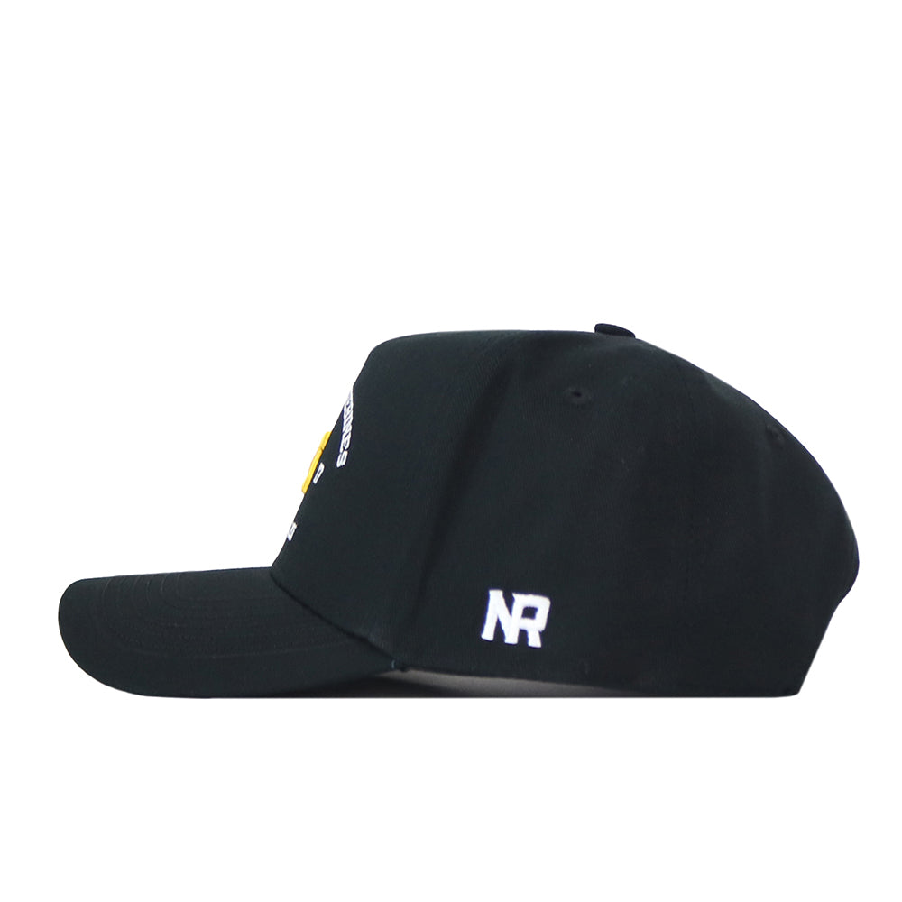 A side view of the Michigan Wolverines Outlaw Hat in black by No Rivals, showcasing a white embroidered “NR” logo on the back—perfect for your gameday fit.