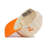 The No Rivals Tennessee Walk Off Hat features an off-white cotton design with thin red stripes, orange visor, orange "T" front logo, a "NO RIVALS" inner band, QR code label, and adjustable snap back for comfort.