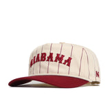 The No Rivals Alabama Walk Off Hat features a cream color, thin maroon pinstripes, a maroon brim, and bold maroon "ALABAMA" embroidery on the front.