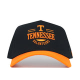 The No Rivals Tennessee Tailgate Hat is a black cotton baseball cap with an orange brim and "Tennessee Volunteers" embroidered in orange and white on the front.