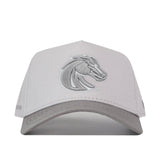 A Boise State Graphite Hat by No Rivals, this light gray snapback features an embroidered horse head logo on the front and is shown from the front against a white background.