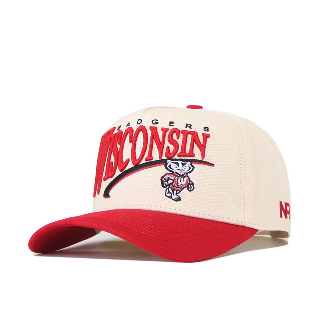 The No Rivals Wisconsin Badgers Stride Hat is a snapback featuring a cream crown and bold red bill. Embroidered on the front are “Wisconsin” and the iconic Badgers mascot. Crafted from high-quality cotton, this cap offers a structured fit for a classic, standout look.