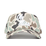 The No Rivals Ole Miss Rebels Huntsman Hat is a high-quality cotton camouflage snapback featuring “Ole Miss” embroidered in white script on the front; this officially licensed cap offers both comfort and Rebel pride.