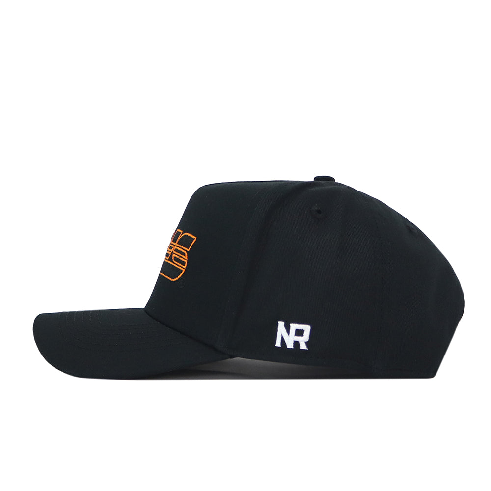 Sure! Here’s the rewritten sentence using your product data: The Tennessee Vols Gradient Night Mode Hat by No Rivals is a black snapback seen from the side, showcasing an orange embroidered logo on the front and white NR initials stitched on the side—perfect for completing your gameday fit.