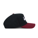 Side view of the No Rivals Florida State Tailgate Hat, featuring a black crown, maroon brim, and high-quality cotton. The front displays white embroidery; specific text and design details are not fully visible from this angle.