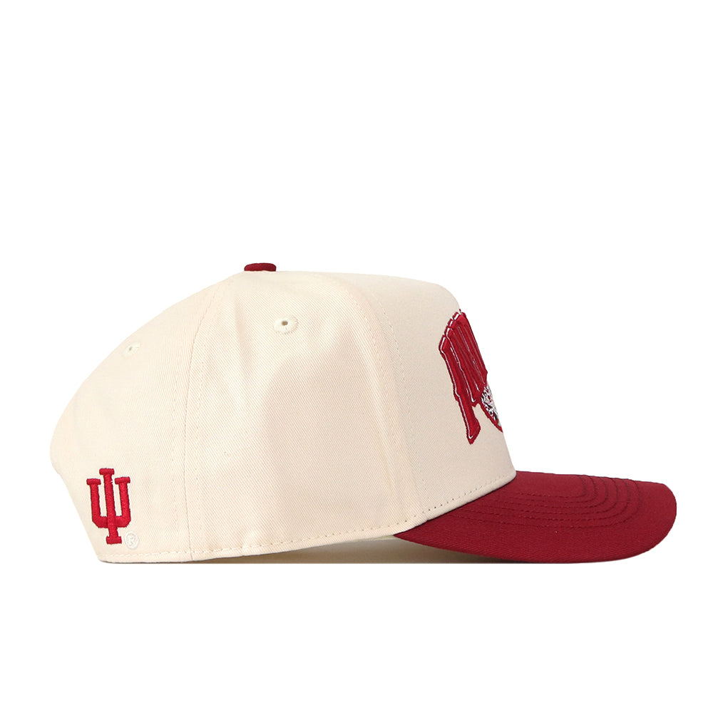 Show your team spirit with the Indiana Hoosiers Stadium Hat by No Rivals. This stylish cap features a cream crown, a red brim, and an adjustable snap back closure for the perfect fit. It’s designed with the Indiana University logo on the side and a bold, embroidered IU emblem on the front—ideal for topping off your gameday look.