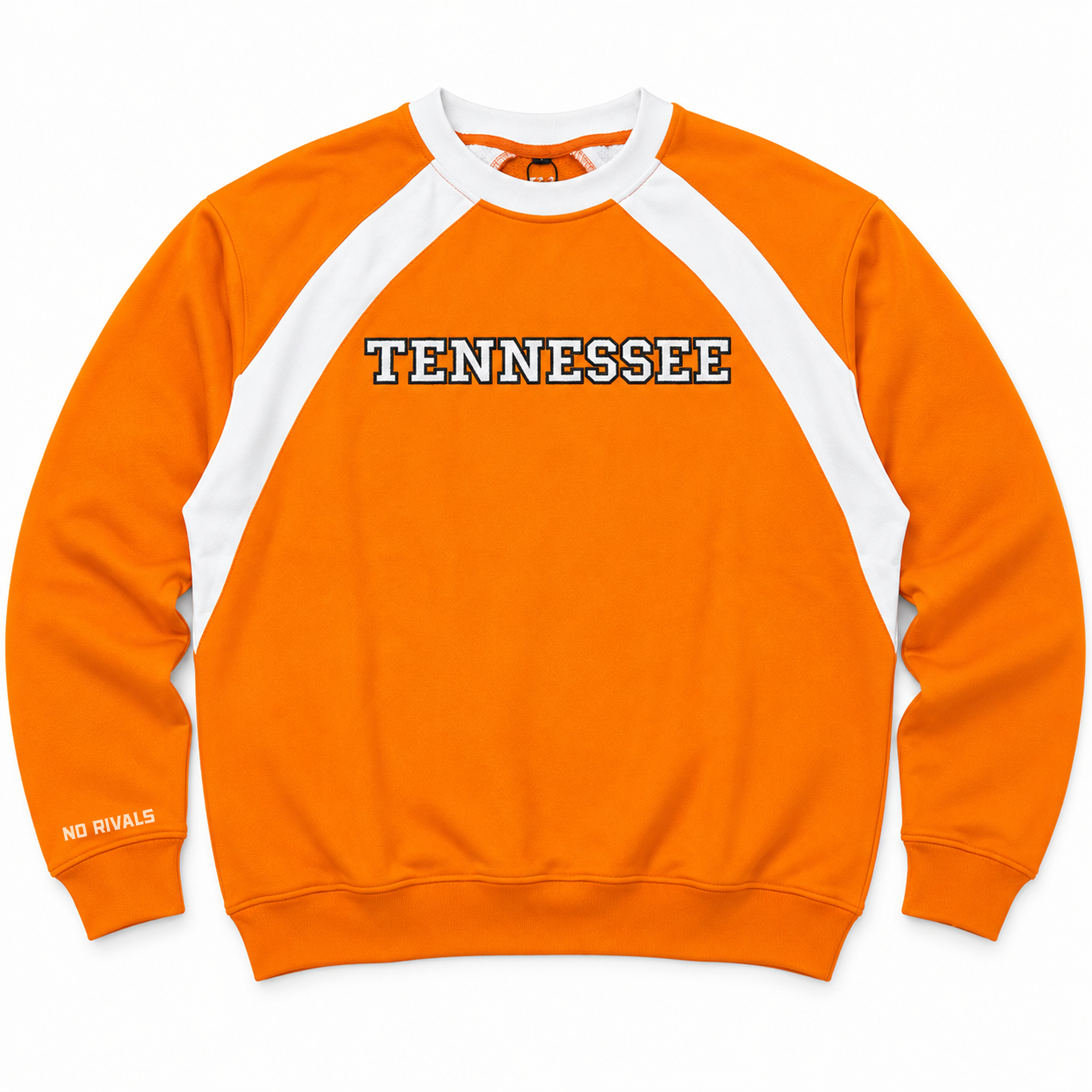 Oversized, orange and white color-blocked Tennessee Color Block Crew sweatshirt in heavyweight cotton with TENNESSEE printed on the chest.