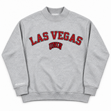 No Rivals UNLV Mock Neck in grey heavyweight cotton featuring arched red LAS VEGAS UNLV lettering on the chest.