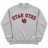 Oversized grey Utah Mock Neck sweatshirt featuring UTAH UTES and a block UU logo in red, with No Rivals branding details on the sleeve and hem.