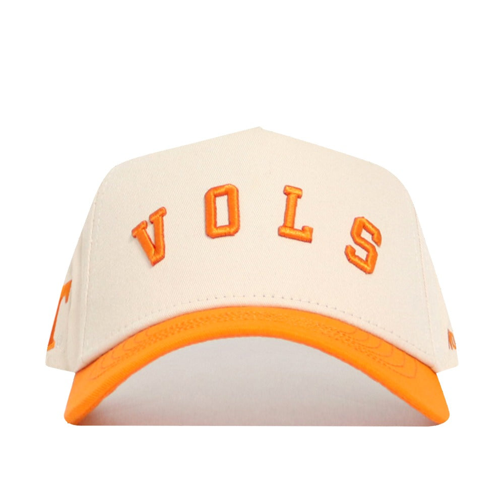 The No Rivals Right Side Up VOLS Hat features classic Tennessee Volunteers colors, a cream snapback with orange trim and "VOLS" embroidered in orange on the front, made from high quality cotton for a comfortable, structured fit.