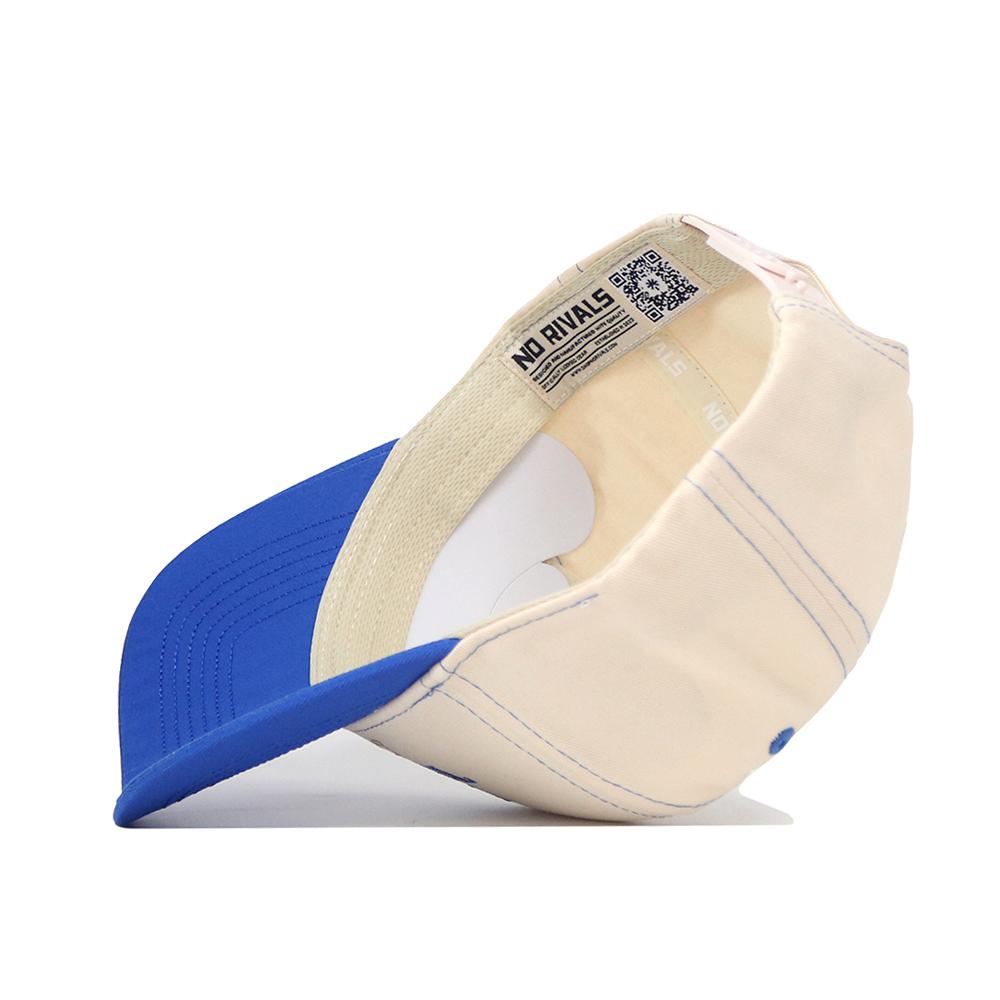 The Middle Tennessee Vintage Hat by No Rivals is shown from the underside, featuring cream and blue colors, an adjustable fit, a visible NO RIVALS inner label, and detailed stitching along the brim and crown.
