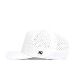 The No Rivals Kentucky Golf Hat in white features side panel perforations, a black NR logo patch above the brim, and an adjustable snapback closure for a perfect fit.