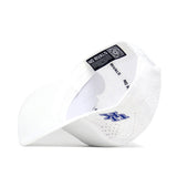 The Kentucky Golf Hat - White by No Rivals features "NO RIVALS" printed on the inner band and a blue embroidered logo on the brim—making it perfect to top off your Gameday Fit.