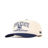 Show your Penn State pride with the No Rivals Penn State Hockey Hat, a cream and navy snapback featuring an embroidered mascot logo on the front and NR stitched on the side. Adjustable fit for comfort and style.