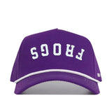 The Upside Down FROGS Hat - TCU - Color Rush from No Rivals is a purple cap with white trim and “FROGS” embroidered upside down in white—an ideal team accessory for any game day.