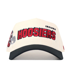 Beige cap with red 'Hoosiers' text and black visor on a white background